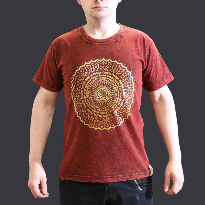 Petit t-shirt délavé à la pierre - Mandala - Bordeaux