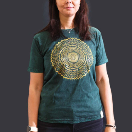 T-shirt délavé à la pierre de taille moyenne - Mandala - Vert