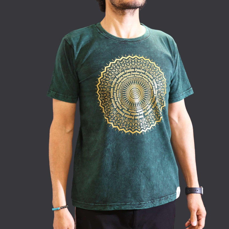 T-shirt délavé à la pierre de taille moyenne - Mandala - Vert