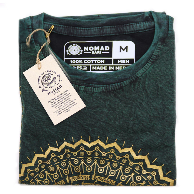 T-shirt délavé à la pierre de taille moyenne - Mandala - Vert