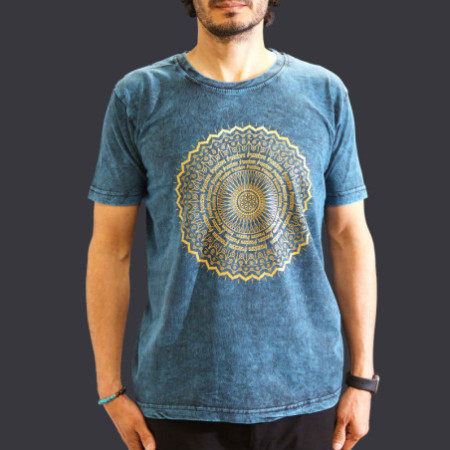 T-shirt délavé à la pierre de taille moyenne - Mandala - Bleu