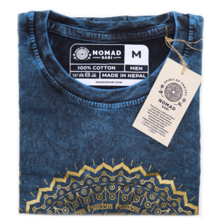 T-shirt délavé à la pierre de taille moyenne - Mandala - Bleu