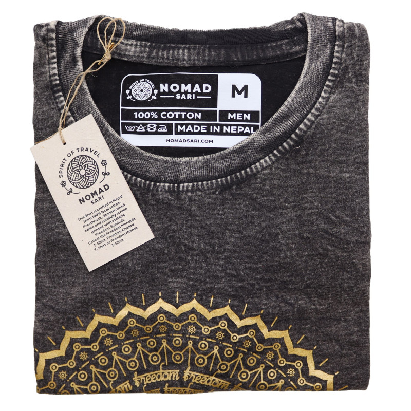 T-shirt délavé à la pierre de taille moyenne - Mandala - Gris foncé