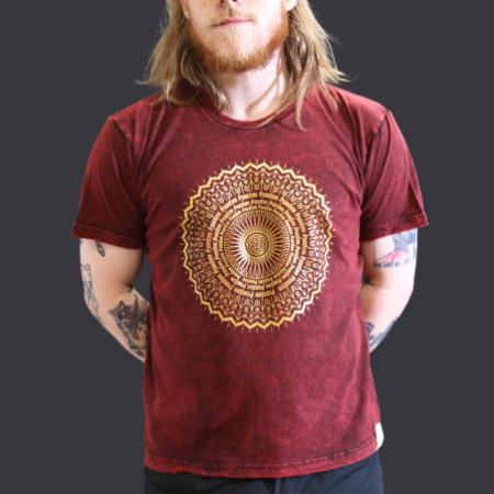 Grand t-shirt délavé à la pierre - Mandala - Bordeaux