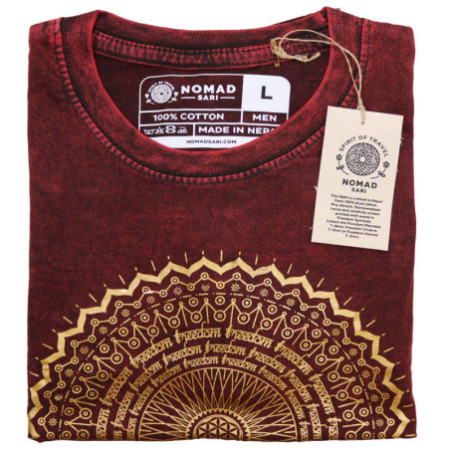 Grand t-shirt délavé à la pierre - Mandala - Bordeaux