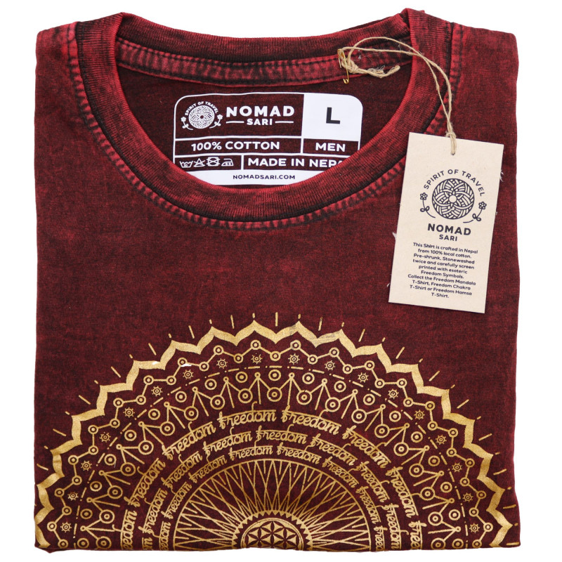 Grand t-shirt délavé à la pierre - Mandala - Bordeaux