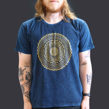 Grand t-shirt délavé à la pierre - Mandala - Bleu