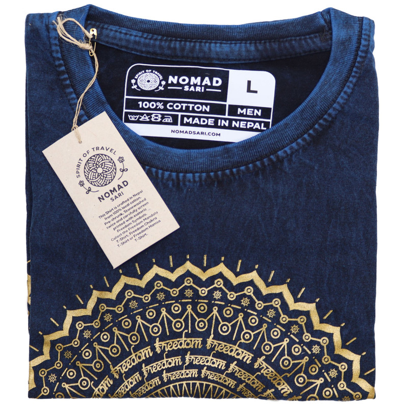 Grand t-shirt délavé à la pierre - Mandala - Bleu