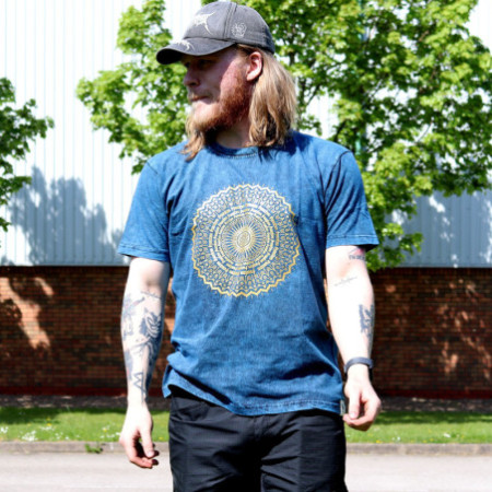 Grand t-shirt délavé à la pierre - Mandala - Bleu