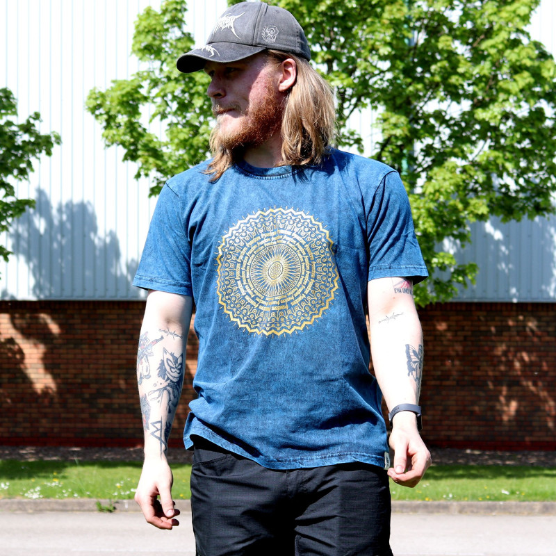 Grand t-shirt délavé à la pierre - Mandala - Bleu