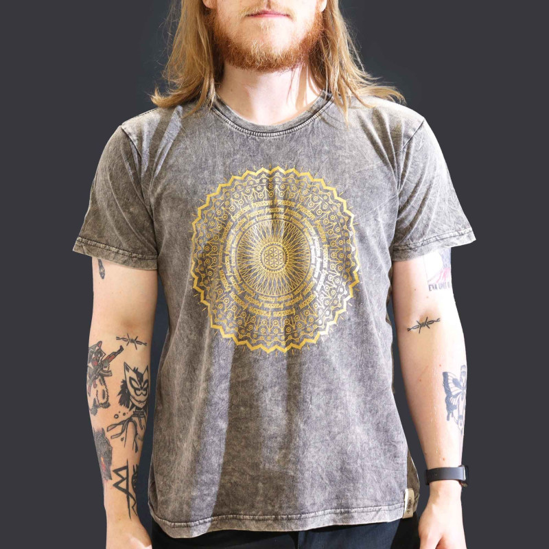 Grand t-shirt délavé à la pierre - Mandala - Gris foncé