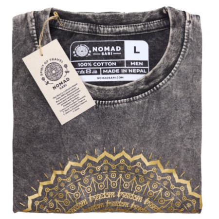 Grand t-shirt délavé à la pierre - Mandala - Gris foncé