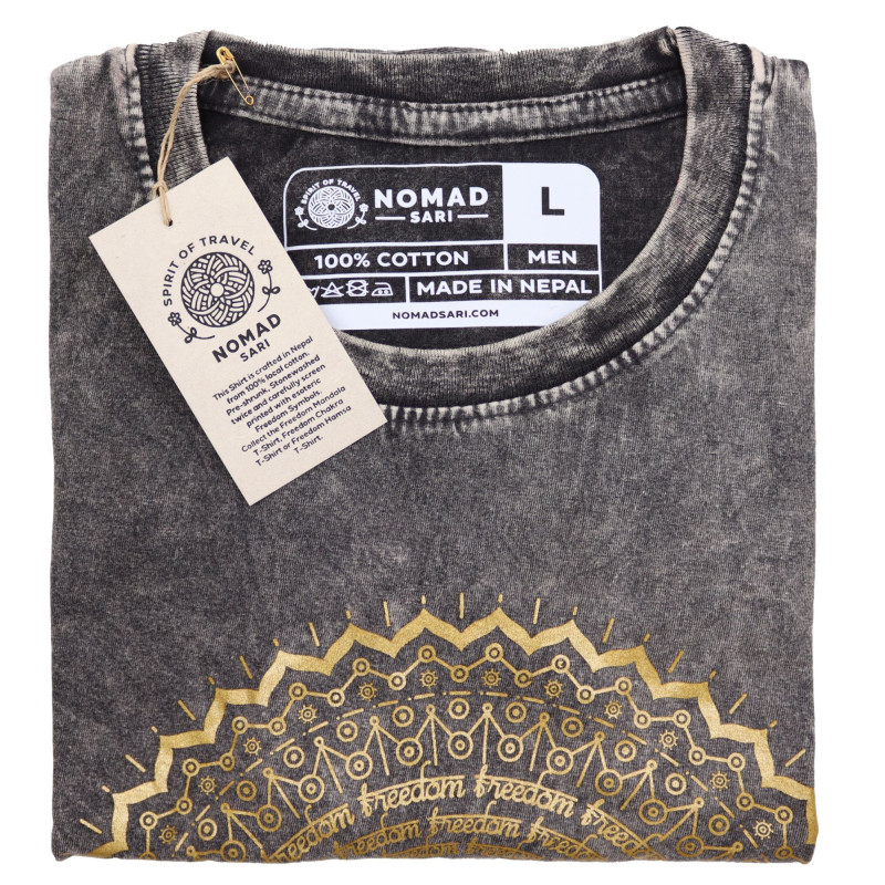 Grand t-shirt délavé à la pierre - Mandala - Gris foncé