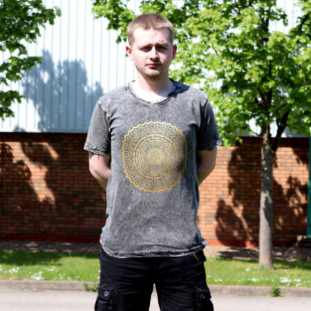 Grand t-shirt délavé à la pierre - Mandala - Gris foncé