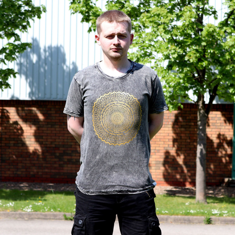 Grand t-shirt délavé à la pierre - Mandala - Gris foncé