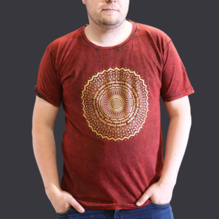 T-shirt délavé XL - Mandala - Bordeaux