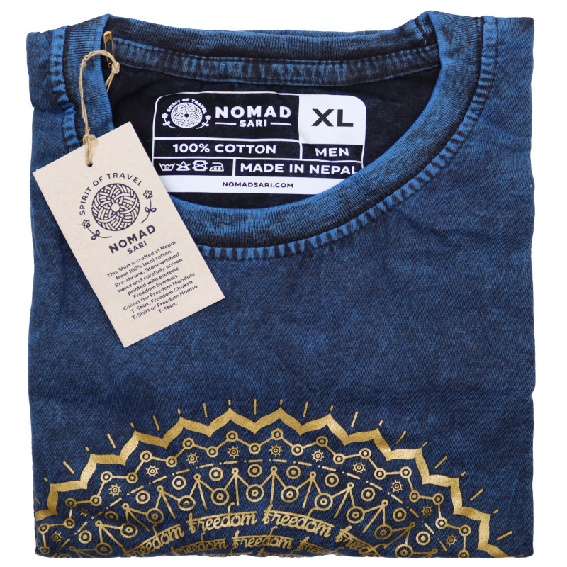T-shirt délavé XL - Mandala - Bleu