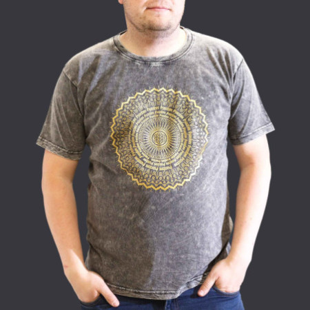 T-shirt délavé XL - Mandala - Gris foncé