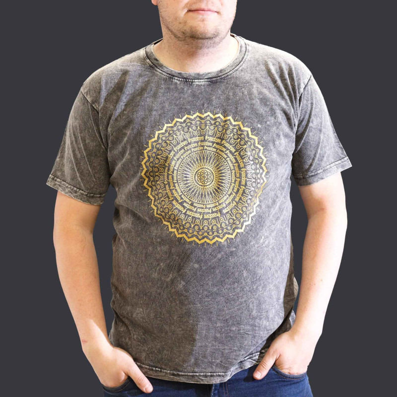 T-shirt délavé XL - Mandala - Gris foncé