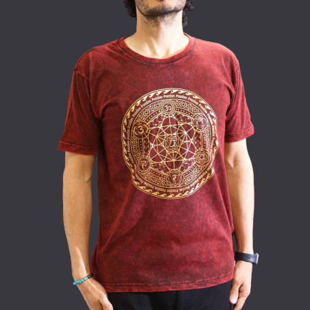 T-shirt délavé à la pierre de taille moyenne - Chakra - Marron