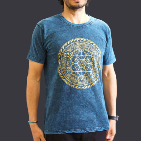 T-shirt délavé à la pierre de taille moyenne - Chakra - Bleu