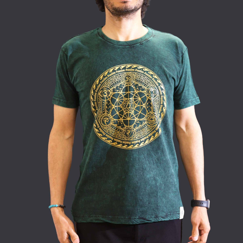 T-shirt délavé à la pierre de taille moyenne - Chakra - Vert