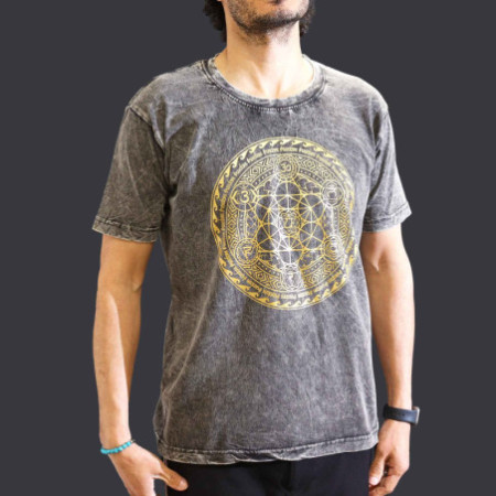 T-shirt délavé à la pierre de taille moyenne - Chakra - Gris foncé