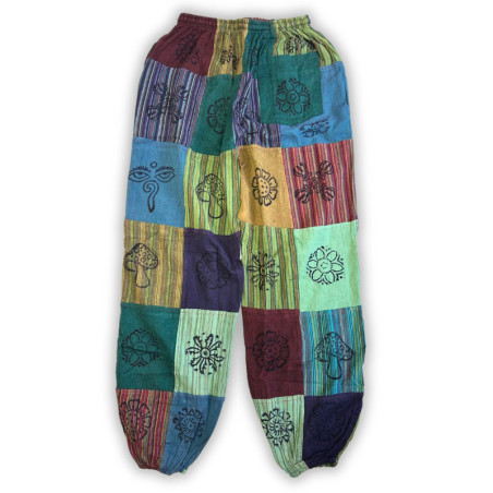Nomad Sari - Pantalon Champignon - Motifs Imprimés en Bloc - Tons Verts (105x127cm) S/M