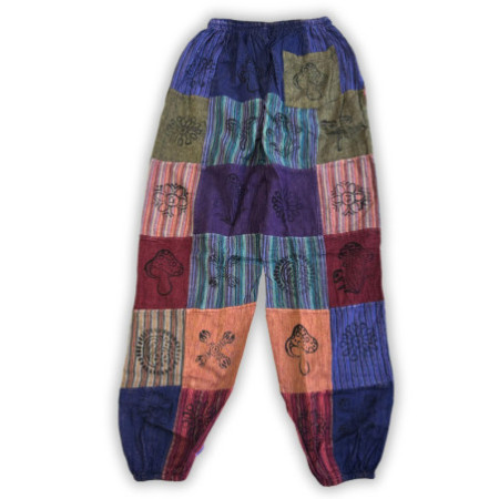 Sari nomade - Pantalon champignon - Motifs imprimés en bloc - Tons violets (110 x 120 cm) L/XL