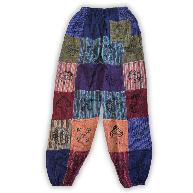 Sari nomade - Pantalon champignon - Motifs imprimés en bloc - Tons violets (110 x 120 cm) L/XL