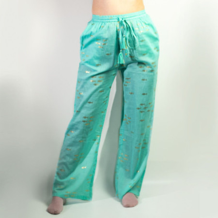 (ML) Nomad Sari On the Med Collection - Pantalon de détente - Motif poisson turquoise et doré