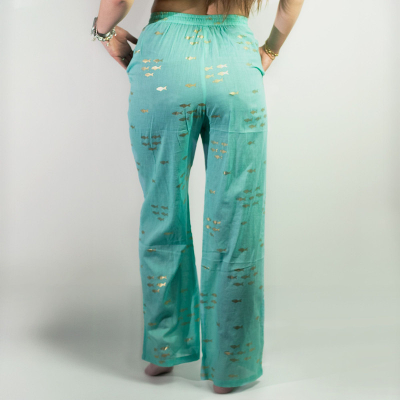 (ML) Nomad Sari On the Med Collection - Pantalon de détente - Motif poisson turquoise et doré