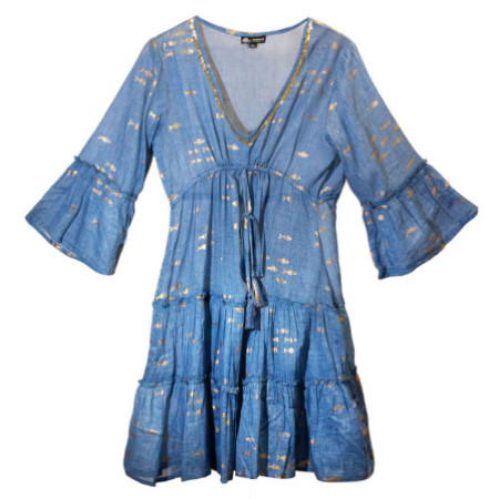 (ML) Nomad Sari On the Med Collection - Robe - Motif poisson bleu mer et doré