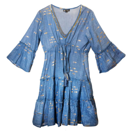 (ML) Nomad Sari On the Med Collection - Robe - Motif poisson bleu mer et doré
