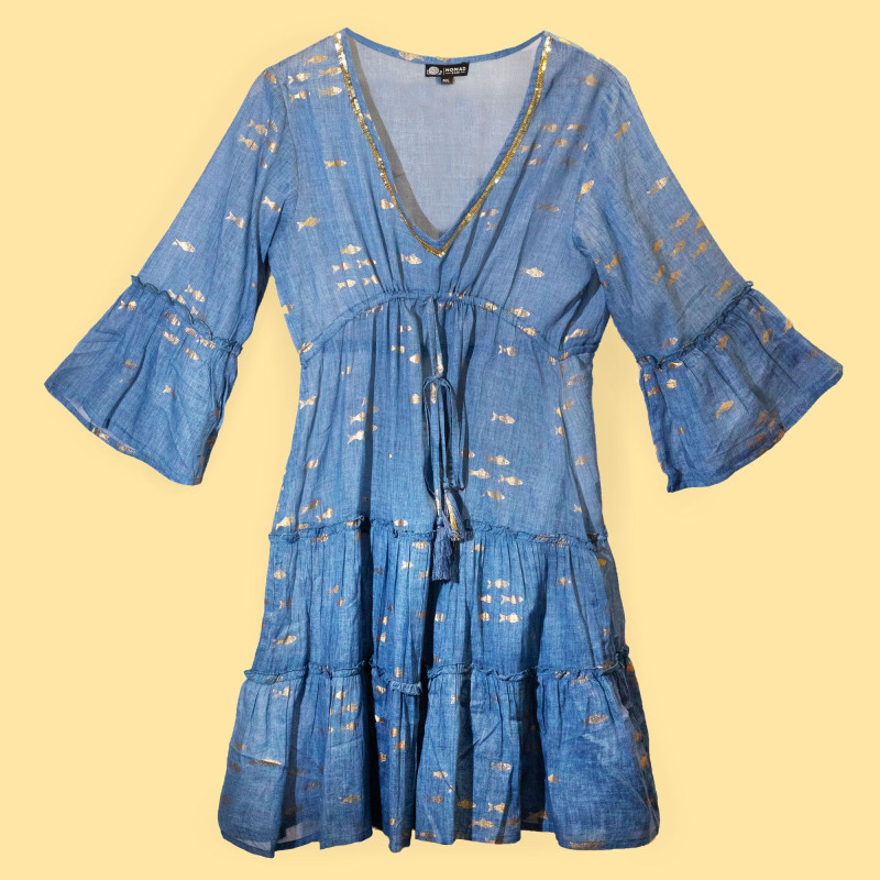 (ML) Nomad Sari On the Med Collection - Robe - Motif poisson bleu mer et doré