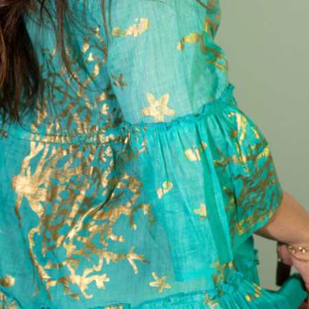(LXL) Nomad Sari On the Med Collection - Robe - Motif corail turquoise et doré