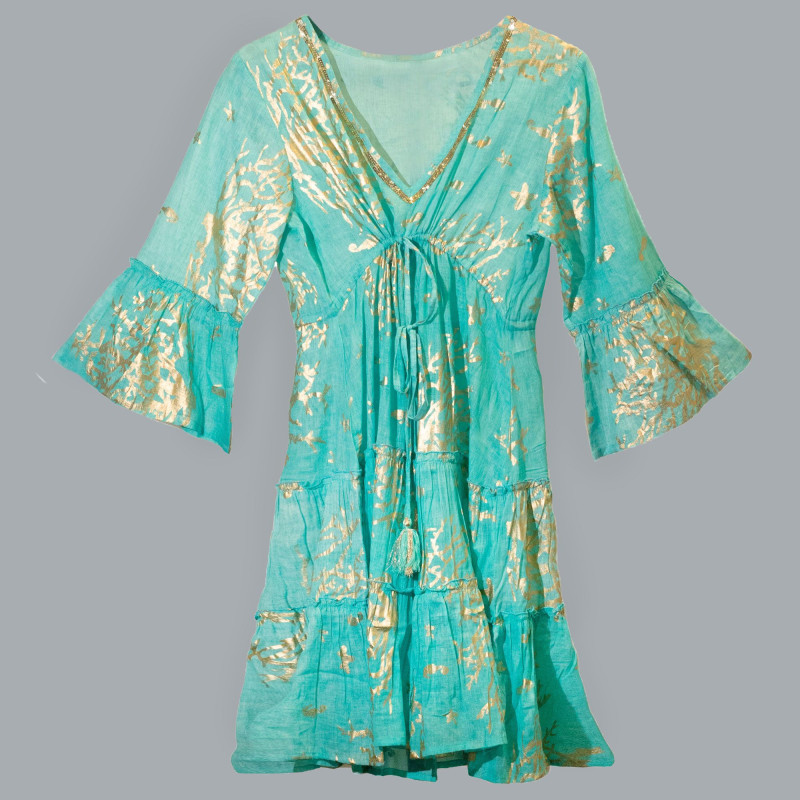(ML) Nomad Sari On the Med Collection - Robe - Motif corail turquoise et doré