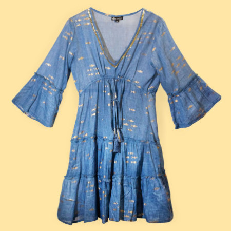 (LXL) Nomad Sari On the Med Collection - Robe - Motif poisson bleu mer et doré