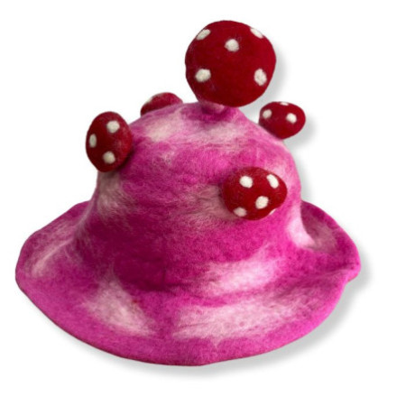Chapeau champignon en feutre - Rose vif