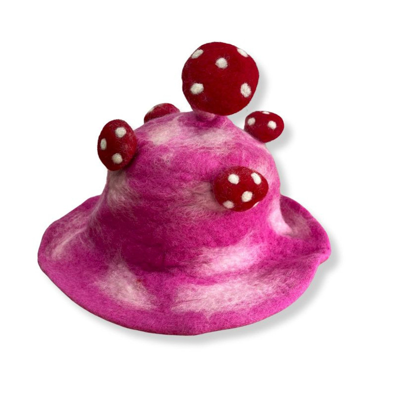 Chapeau champignon en feutre - Rose vif
