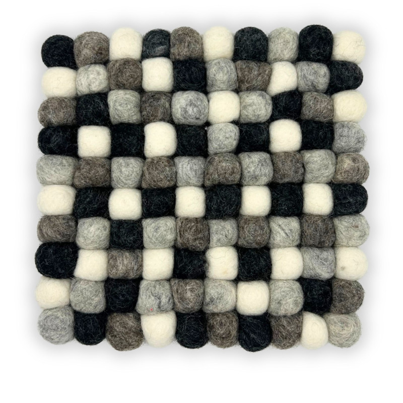 Set de table carré en boules de feutre - 20 cm - Couleur gris multicolore