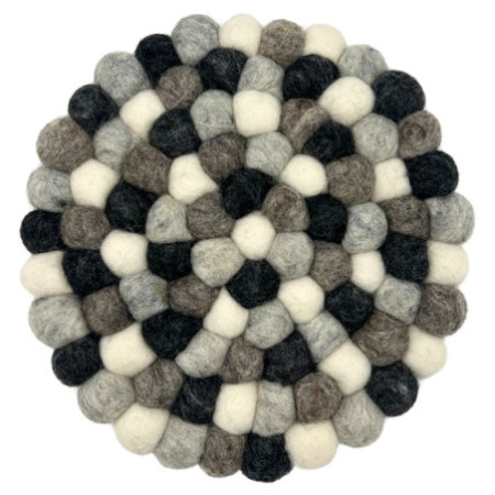 Set de table rond en boules de feutre - 20 cm - Couleur gris multicolore