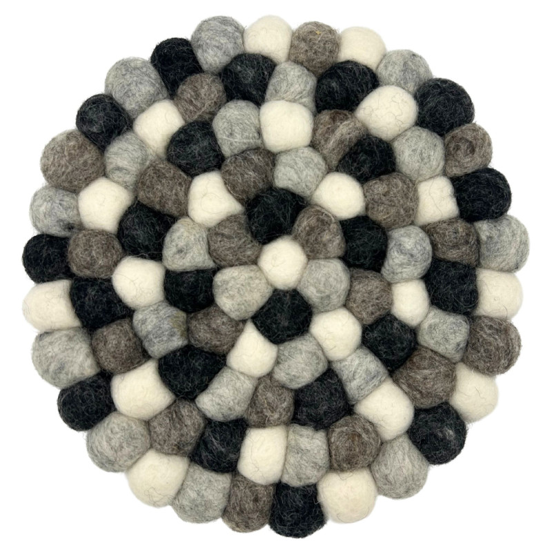 Set de table rond en boules de feutre - 20 cm - Couleur gris multicolore
