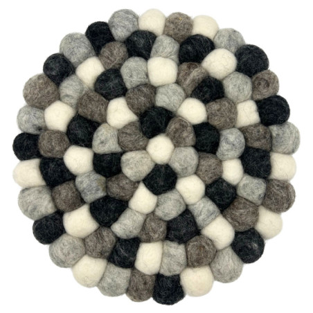 Set de table rond en boules de feutre - 20 cm - Couleur gris multicolore