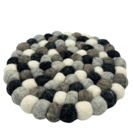 Set de table rond en boules de feutre - 20 cm - Couleur gris multicolore