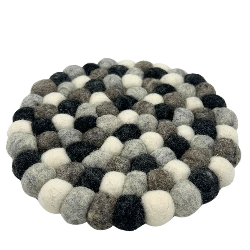 Set de table rond en boules de feutre - 20 cm - Couleur gris multicolore