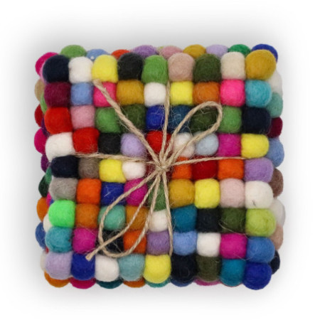 Dessous de verre carrés en boule de feutre - 10 cm - Couleur gris multicolore (lot de 4)