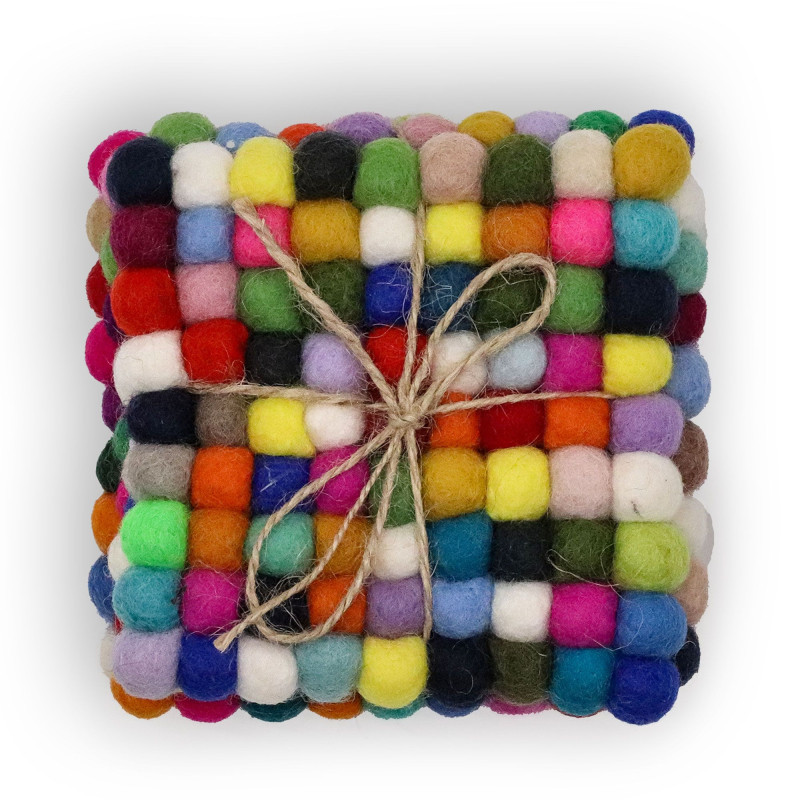 Dessous de verre carrés en boule de feutre - 10 cm - Couleur gris multicolore (lot de 4)