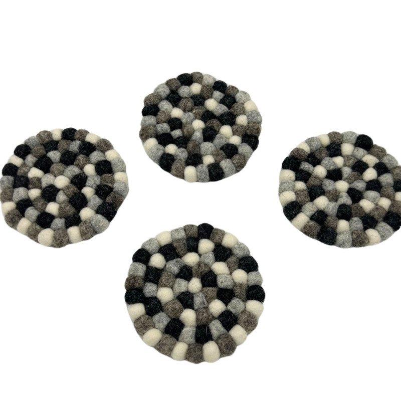 Dessous de verre ronds en feutre - 10 cm - Couleur gris multicolore (lot de 4)