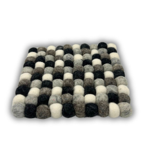 Dessous de verre carrés en boule de feutre - 10 cm - Couleur gris multicolore (lot de 4)